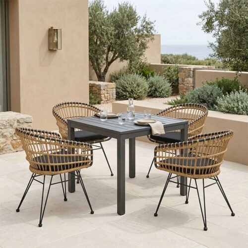 Τραπεζαρία Kliton-Naoki B σετ 5τεμ pakoworld ανθρακί αλουμίνιο και μέταλλο σε μαύρη απόχρωση 80x80x74εκ 200-000854