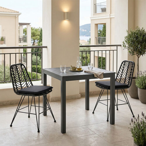 Τραπεζαρία Kliton-Naoki σετ 3τεμ pakoworld ανθρακί αλουμίνιο και μέταλλο σε μαύρη απόχρωση 80x80x74εκ 200-000855