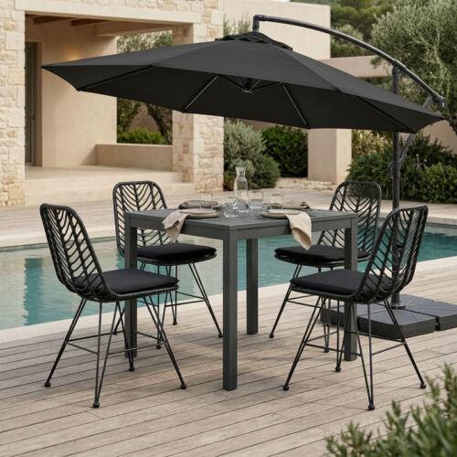 Τραπεζαρία Kliton-Naoki σετ 5τεμ pakoworld ανθρακί αλουμίνιο και μέταλλο σε μαύρη απόχρωση 80x80x74εκ 200-000856