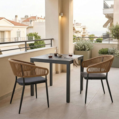 Τραπεζαρία Kliton-Raven σετ 3τεμ pakoworld αλουμίνιο σε ανθρακί απόχρωση 80x80x74εκ 200-000857