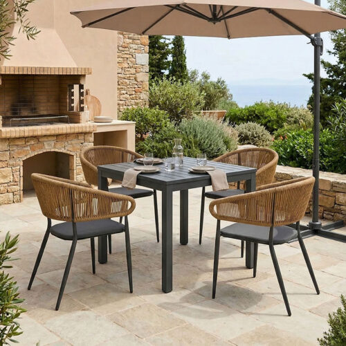 Τραπεζαρία Kliton-Raven σετ 5τεμ pakoworld αλουμίνιο σε ανθρακί απόχρωση 80x80x74εκ 200-000858