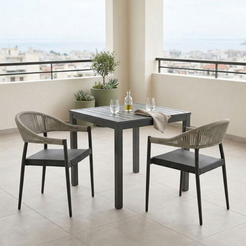 Τραπεζαρία Kliton- Elation σετ 3τεμ pakoworld αλουμίνιο σε ανθρακί απόχρωση 80x80x74εκ 200-000859