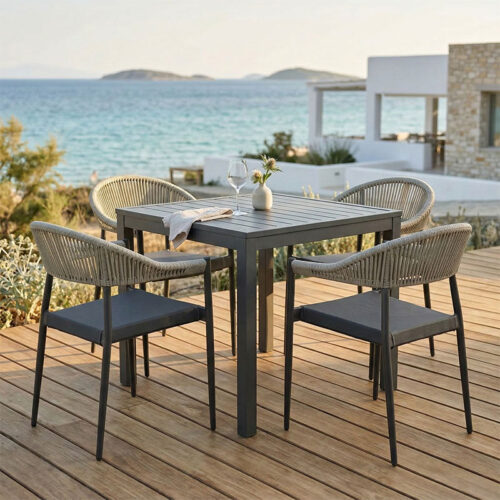 Τραπεζαρία Kliton- Elation σετ 5τεμ pakoworld αλουμίνιο σε ανθρακί απόχρωση 80x80x74εκ 200-000860