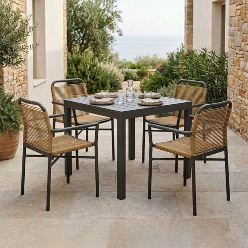 Τραπεζαρία Kliton-Clutch σετ 5τεμ pakoworld αλουμίνιο σε ανθρακί απόχρωση 80x80x74εκ 200-000864