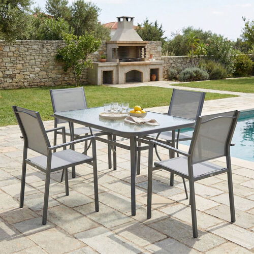 Τραπεζαρία Ensure-Confidence σετ 5τεμ pakoworld μέταλλο σε ανθρακί απόχρωση120x70x70εκ 200-000915