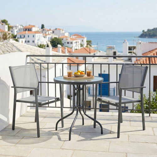 Τραπεζαρία Watson-Confidence A σετ 3τεμ pakoworld μέταλλο σε ανθρακί απόχρωση Φ60x70εκ 200-000917