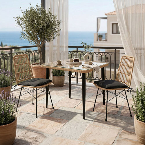 Τραπεζαρία Naoki U σετ 3τεμ pakoworld rattan pe σε φυσική απόχρωση και μαύρο μέταλλο 80x80x78εκ 200-000962