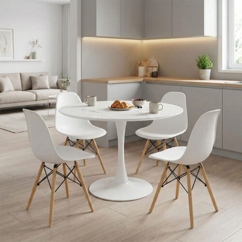 Τραπεζαρία Julita-Balou pakoworld σετ 5τεμ pp-mdf λευκo Φ100x73εκ 200-001006