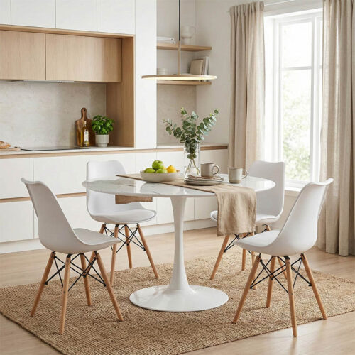 Τραπεζαρία Julita-Balou pakoworld σετ 5τεμ pp-mdf σε λευκό μαρμάρου απόχρωση Φ120x73εκ 200-001010