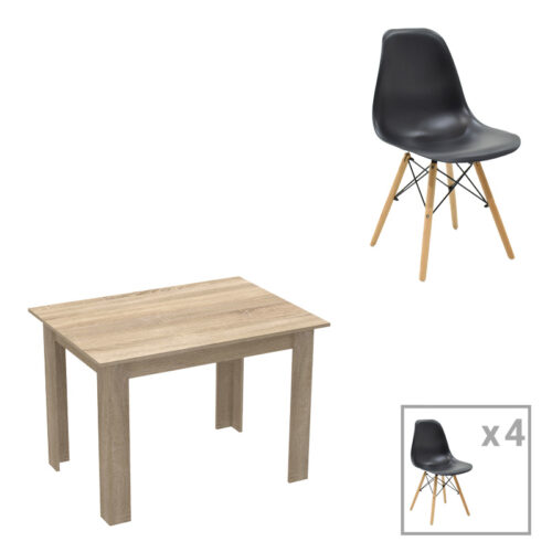 Τραπεζαρία Manka-Julita pakoworld σετ 5τεμ σε sonoma-μαύρη απόχρωση 110x80x77εκ 200-001198