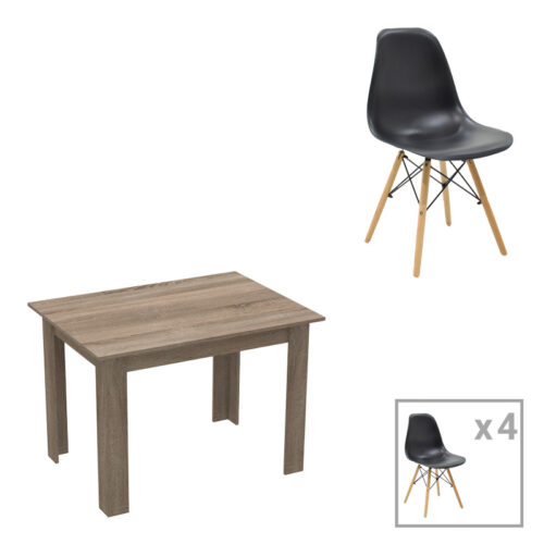 Τραπεζαρία Manka-Julita pakoworld σετ 5τεμ σε sonoma truffle-μαύρη απόχρωση 110x80x77εκ 200-001199