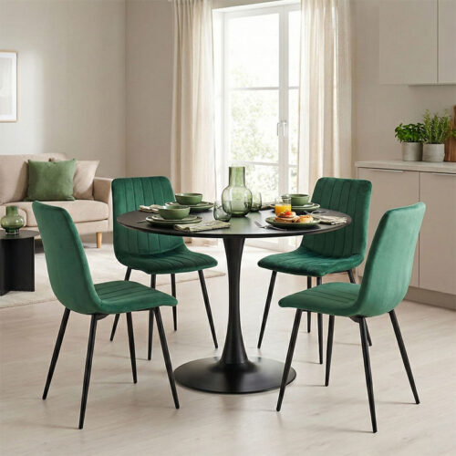 Τραπεζαρία Balou-Noor pakoworld σετ 5τεμ MDF μαύρο-κυπαρισσι Φ120x73εκ 200-001421