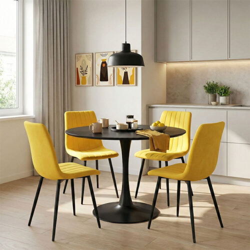 Τραπεζαρία Balou-Noor pakoworld σετ 5τεμ MDF μαύρο-κίτρινο Φ120x73εκ 200-001423