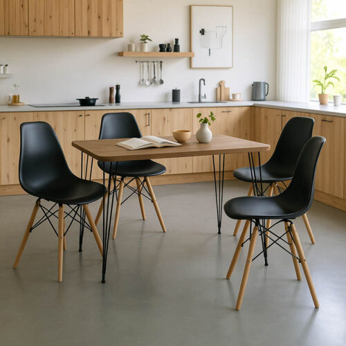 Τραπεζαρία με Καρέκλες Julita μαύρο και Τραπέζι Polkan oak 120x60x73εκ Σετ 5τεμ 200-001527