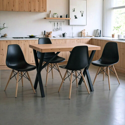 Τραπεζαρία με Καρέκλες Julita μαύρο και Τραπέζι Zeryin oak 110x70x75εκ Σετ 5τεμ 200-001528