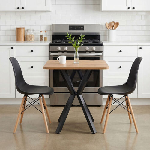 Τραπεζαρία με Καρέκλες Julita μαύρο και Τραπέζι Prestone oak 70x70x75εκ Σετ 3τεμ 200-001529