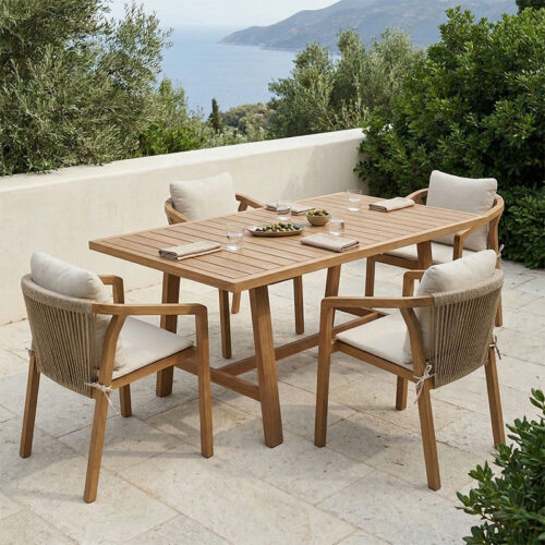 Τραπεζαρία Malibu pakoworld μασίφ ξύλο ακακίας 160x90x75εκ Σετ 5τεμ 200-001595