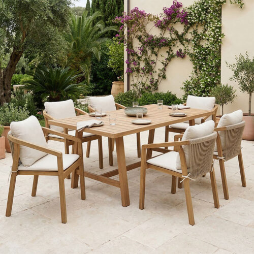 Τραπεζαρία Malibu pakoworld μασίφ ξύλο ακακίας 180x90x75εκ Σετ 7τεμ 200-001596
