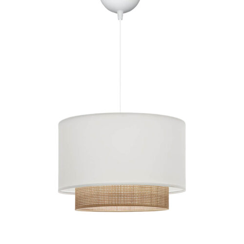 Φωτιστικό οροφής Newbay pakoworld ύφασμα και ψάθα σε λευκό-φυσικό χρώμα Φ30x20εκ 202-000134
