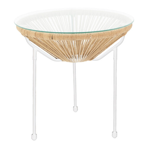 Τραπέζι Acapulco pakoworld μεταλλο σε λευκή-pe rattan σε φυσική απόχρωση Φ50x52εκ 218-000033