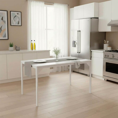 Τραπέζι Chan pakoworld μελαμίνη σε λευκή απόχρωση κα πόδι λευκό μεταλλικό 120x75x75εκ 225-000055