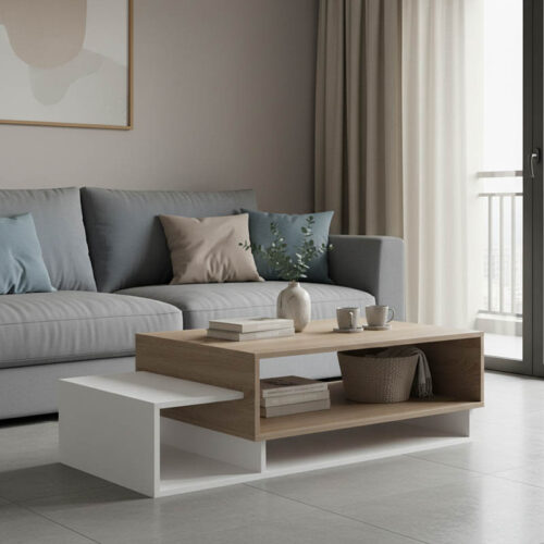 Τραπέζι σαλονιού Dekost pakoworld σε sonoma-λευκή απόχρωση 105x50x32εκ 230-000065