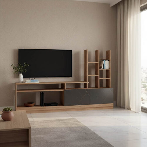 Σύνθετο σαλονιού Seruno pakoworld oak - μαύρο μαρμάρου 170x25x100εκ 230-000068