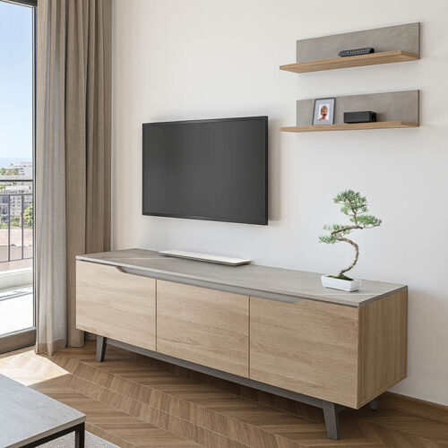 Σύνθετο σαλονιού Kasia pakoworld μπεζ μαρμάρου-sonoma 180x35x48.5εκ 230-000078