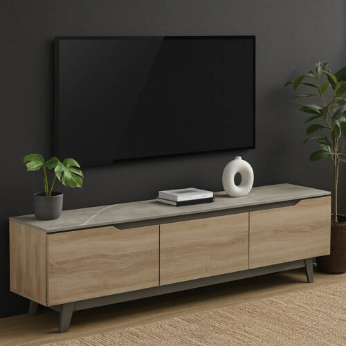 Έπιπλο τηλεόρασης Kasandra pakoworld μπεζ μαρμάρου-sonoma 180x35x48.5εκ 230-000080