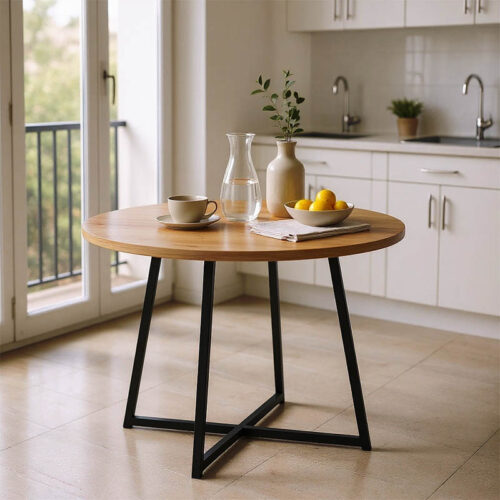 Τραπέζι Sarah Ι pakoworld oak- μαύρα μεταλλικά πόδια Φ100x76εκ 230-000093