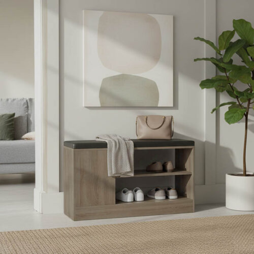 Παπουτσοθήκη-σκαμπό Deboule pakoworld 8 ζευγών σε sonoma-μαύρη απόχρωση 90x30x46εκ 230-000117