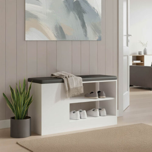 Παπουτσοθήκη-σκαμπό Deboule pakoworld 8 ζευγών σε λευκή-μαύρη απόχρωση 90x30x46εκ 230-000118