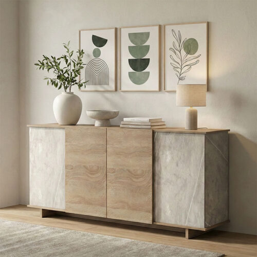 Μπουφές Zafore pakoworld sonoma - γκρι μπεζ όψη μαρμάρου 180x45x80εκ 230-000126