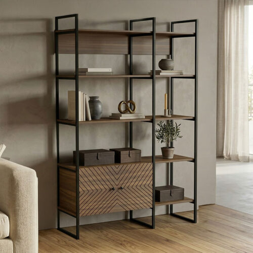 Βιβλιοθήκη Rhombo pakoworld καρυδί-μαύρο 120x35x180εκ 230-000128