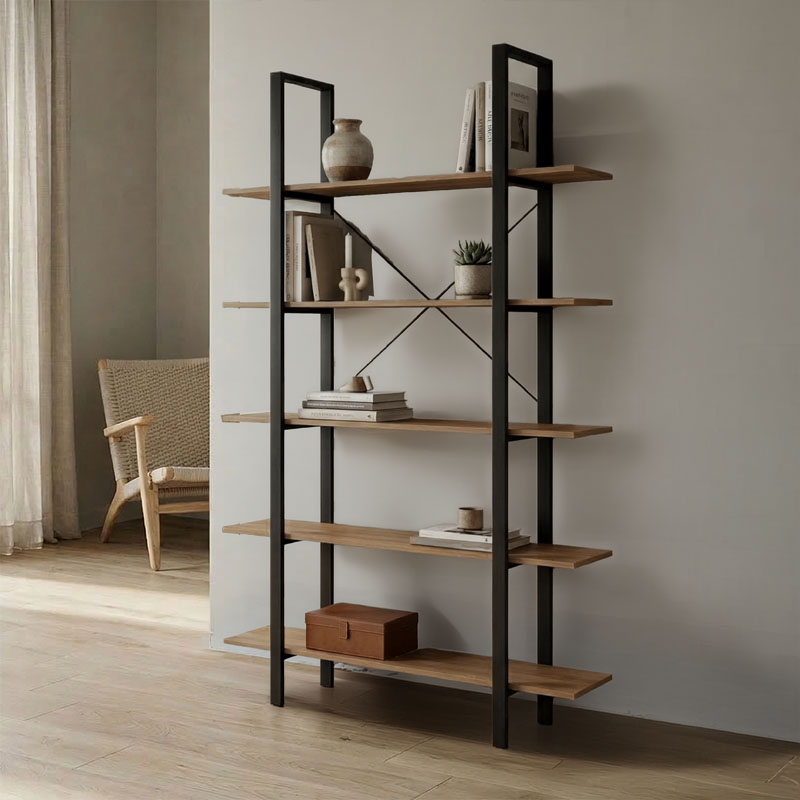 Βιβλιοθήκη-Ραφιέρα Loftie pakoworld sonoma-μαύρο μέταλλο 126x28x165εκ 230-000150