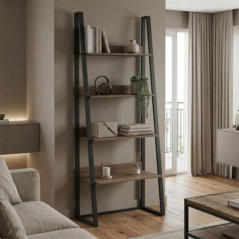 Βιβλιοθήκη-Ραφιέρα Alfa pakoworld sonoma-μαύρο μέταλλο 75x36x185εκ 230-000156