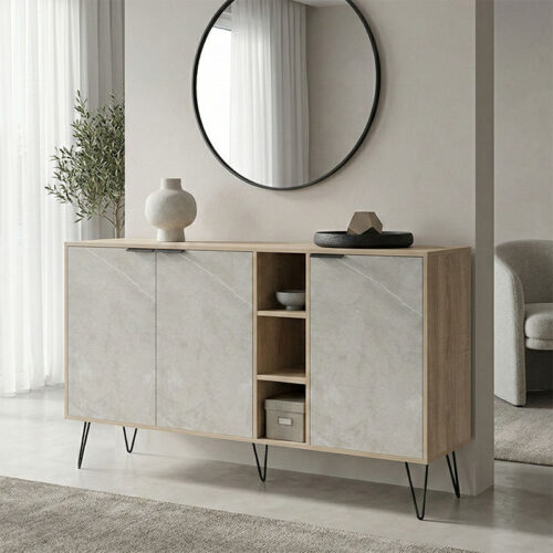 Μπουφές Balain pakoworld sonoma-γκρι μπεζ όψη μαρμάρου 142x35.5x83εκ 230-000163