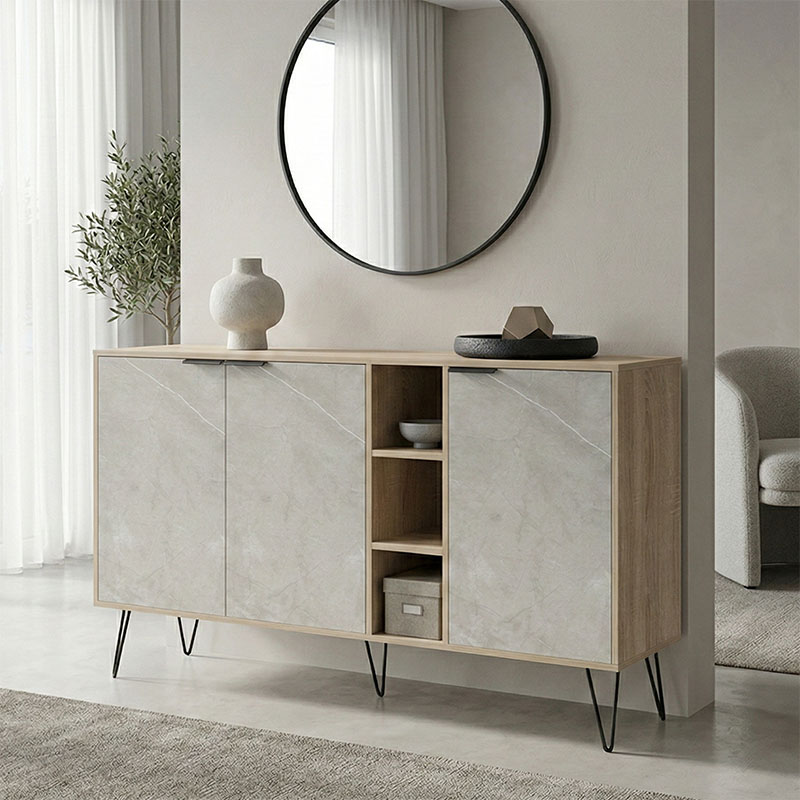 Μπουφές Balain pakoworld sonoma-γκρι μπεζ όψη μαρμάρου 142x35.5x83εκ 230-000163