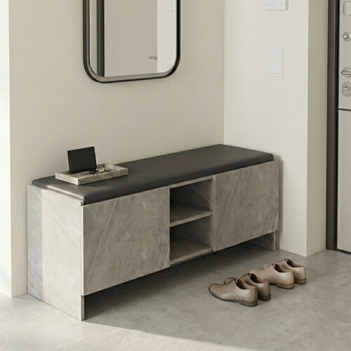 Παπουτσοθήκη-σκαμπό Zulla pakoworld γκρι μπεζ εφε μαρμαρου-μαυρο 110x37x43εκ 230-000165