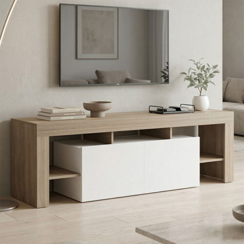 Έπιπλο τηλεόρασης Liner pakoworld sonoma-λευκό 150x40x50εκ 230-000192