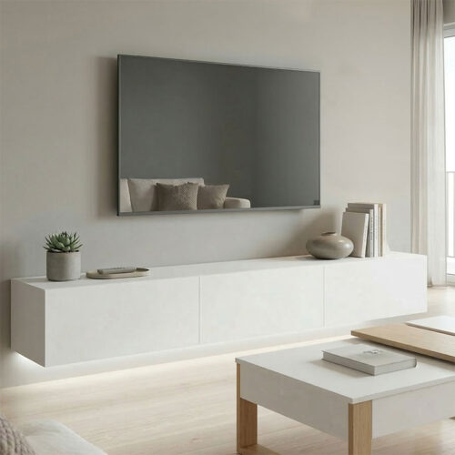 Έπιπλο τηλεόρασης επιτοίχιο με Led Rival pakoworld λευκό 210x35x30εκ 230-000197