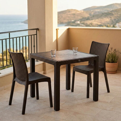 Τραπεζαρία Explore-Confident pakoworld σετ 3τεμ PP καφέ 90x90x73,5εκ 253-000052