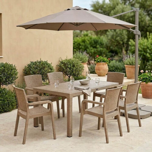 Τραπεζαρία Explore-Halcyon pakoworld σετ 7τεμ PP cappuccino 150x90x73,5εκ 253-000058