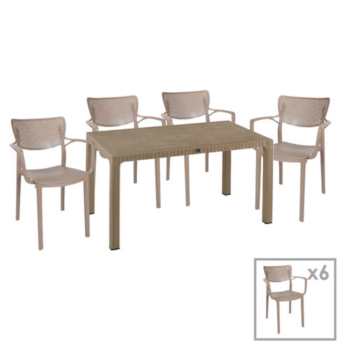 Τραπεζαρία Explore-Frontline pakoworld σετ 7τεμ PP cappuccino 150x90x73,5εκ. 253-000062