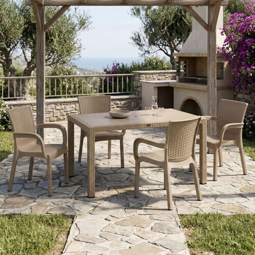 Τραπεζαρία Explore-Festive pakoworld σετ 5τεμ PP cappuccino 150x90x73,5εκ. 253-000067