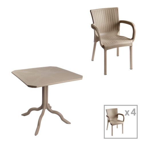 Τραπεζαρία Icon-Festive pakoworld σετ 5τεμ PP σε cappuccino απόχρωση 253-000101