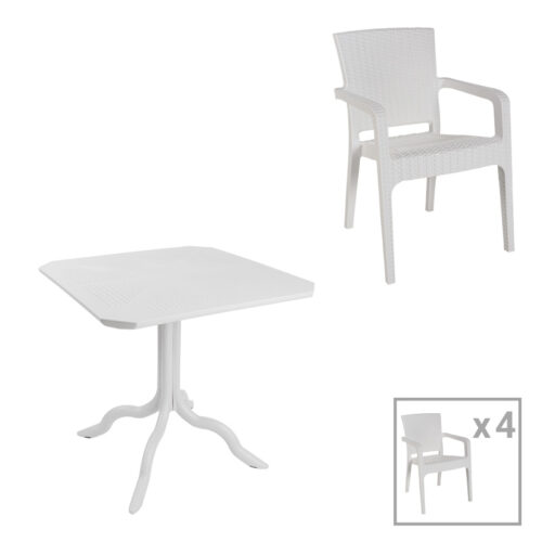 Τραπεζαρία Icon-Halcyon pakoworld σετ 5τεμ PP σε λευκή απόχρωση 253-000105