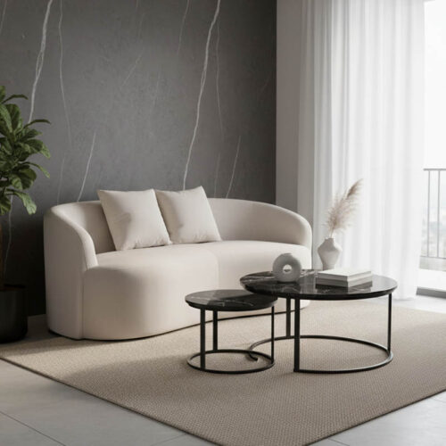 Καναπές 2θέσιος Raini pakoworld με μαξιλάρια κρεμ βελούδο 178x82x68εκ 255-000059