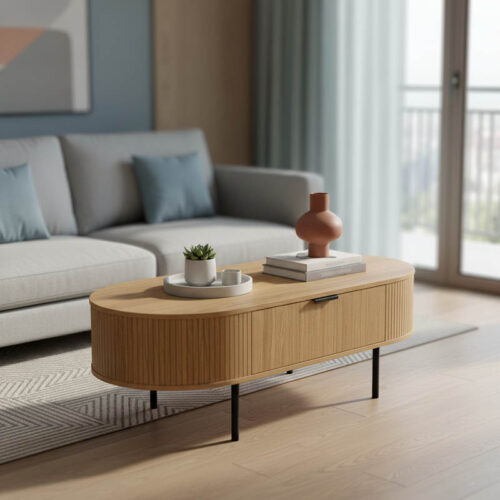 Τραπέζι σαλονιού Scandi pakoworld MDF φυσικό με μεταλλικά πόδια 118x60x44εκ 260-000008