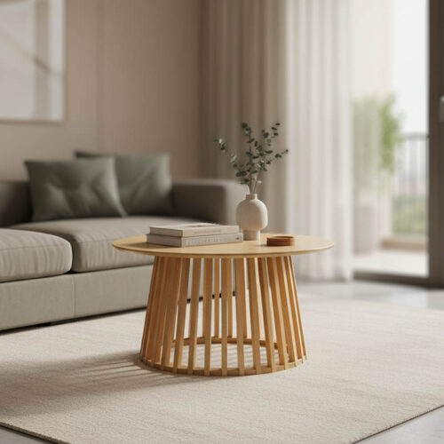 Τραπέζι σαλονιού Domonic pakoworld mdf/pw σε φυσική απόχρωση Φ80x45εκ 260-000023